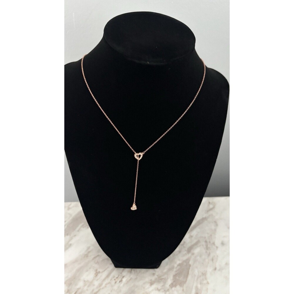 Women’s Bright Pink Rose Gold Heart Rhinestone Necklace Dainty Sweet 16